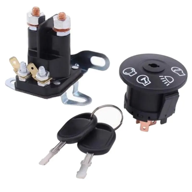ABDJ-ZD-017 Lawn Mower Starter Solenoid And Key Switch Relay Combo Kit- Complete Set For Garden Power Tools Equipment