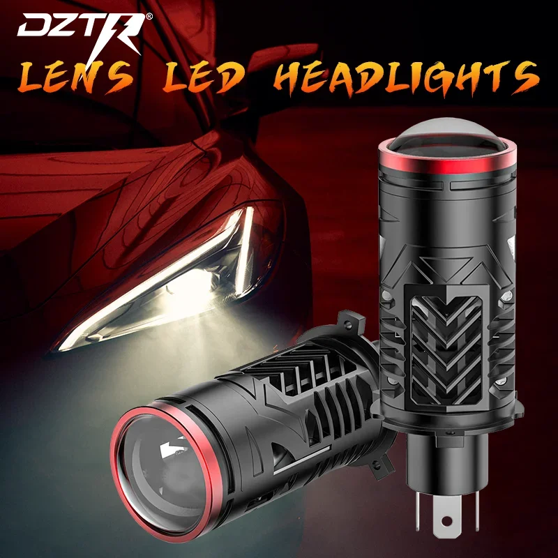 DZTR 2PCS H4 LED Projector lens Car Headlights 6000K 9003 HB2 Auto Lights Bulb H4 High Low Turbo Lamps Car Lenses solenoid valve