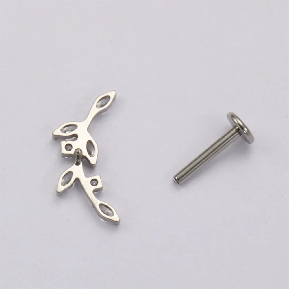 PUTITUP F136 Titanium Alloy Zirconia Horse Eye Branch Stud Earrings Fashion Ear Cartilage Lip Stud Body Piercing Jewelry