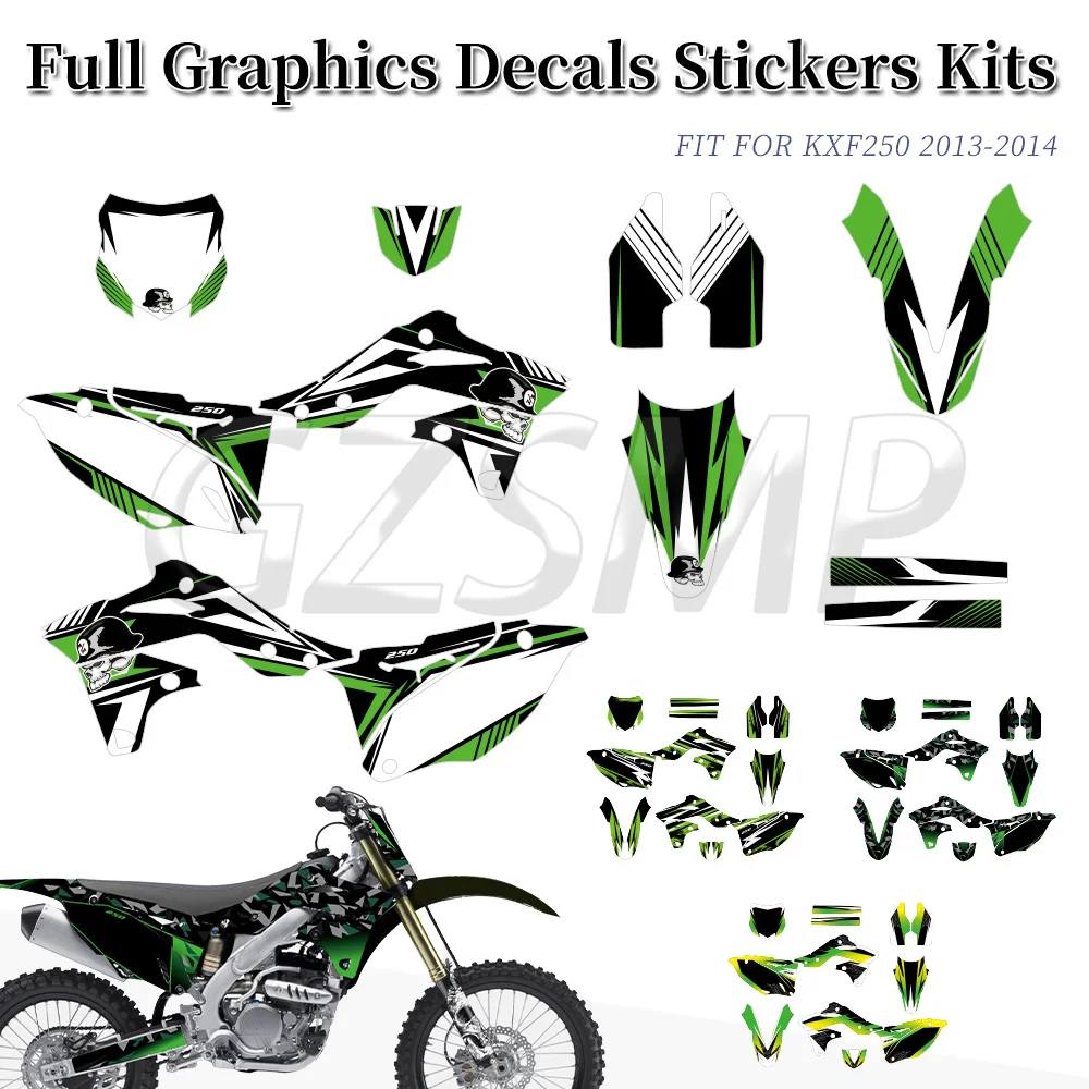 オートバイ背景フルフェアリンググラフィックデカールステッカーカワサキ-kxf250-2013-2014-オートバイステッカーカスタム番号に適合