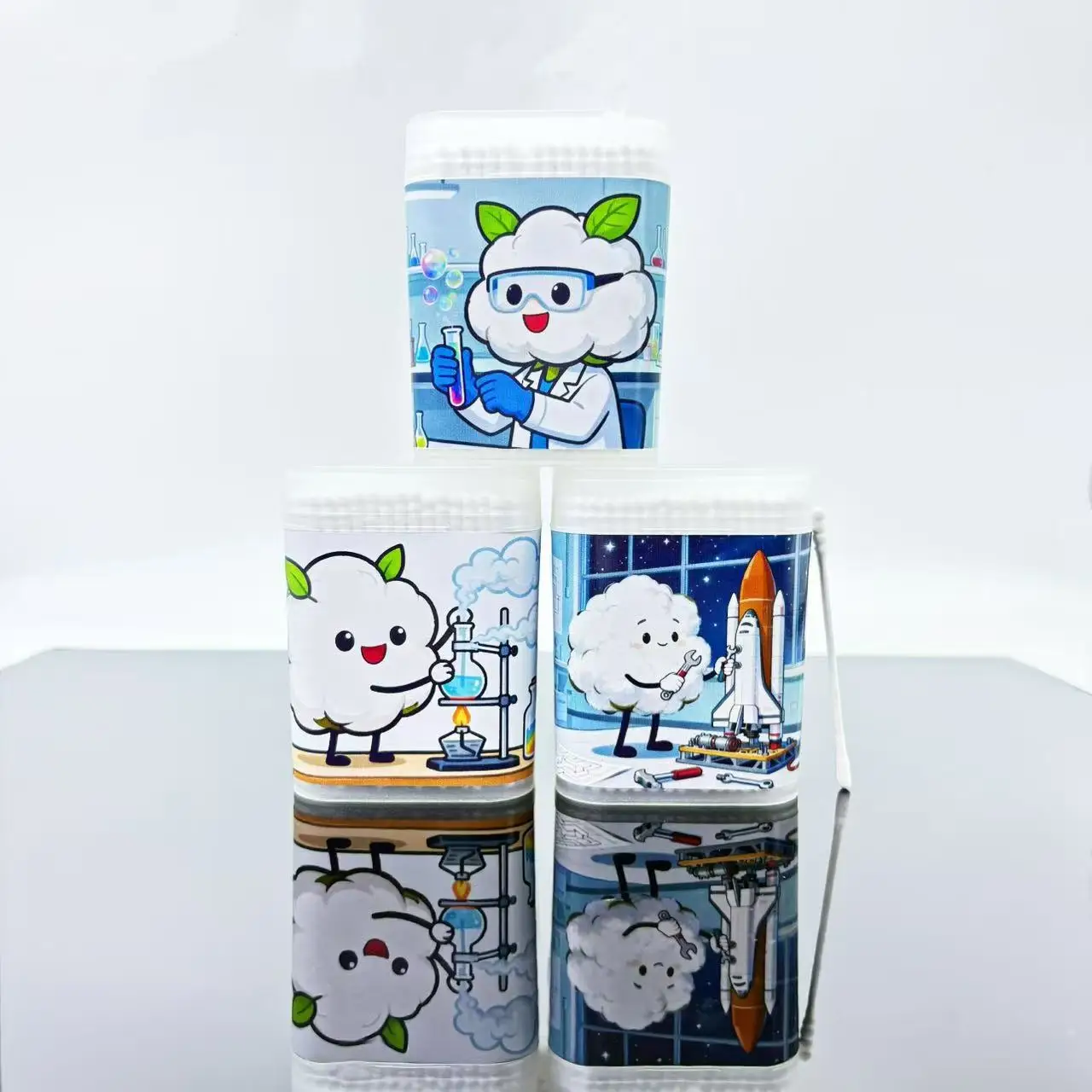 200 قطعة/400 قطعة مسحات قطنية مزدوجة الأطراف تحت عنوان المختبر عناصر تجريبية إبداعية أعواد قطنية مستديرة حلزونية بيضاء #1