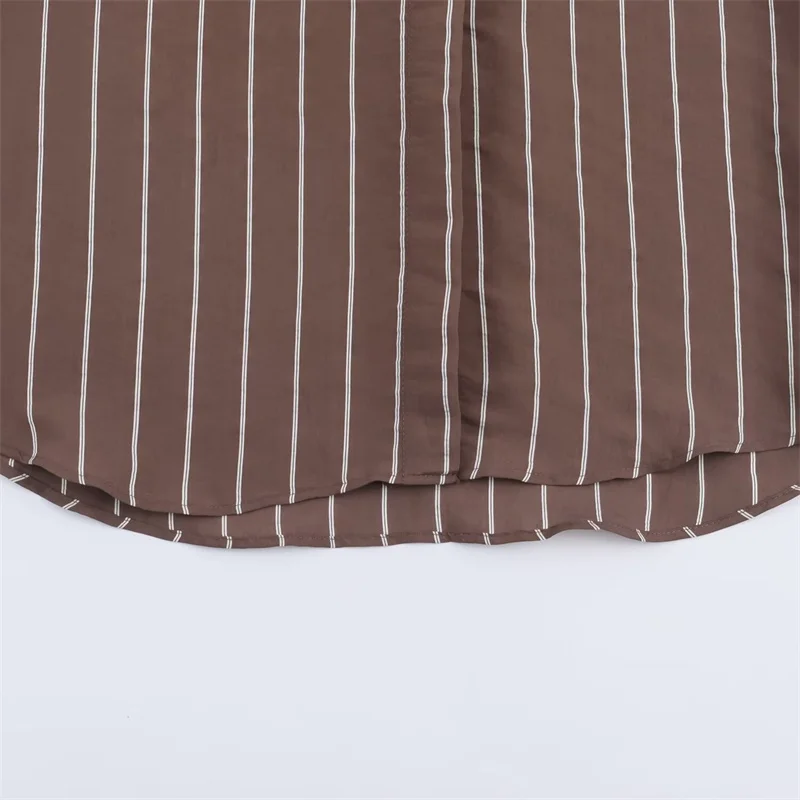 Damska koszula 2025 jesień nowość czerwono-brązowa koszula w paski z długim rękawem, z kieszenią, luźny krój, casualowa i modna, uniwersalna.