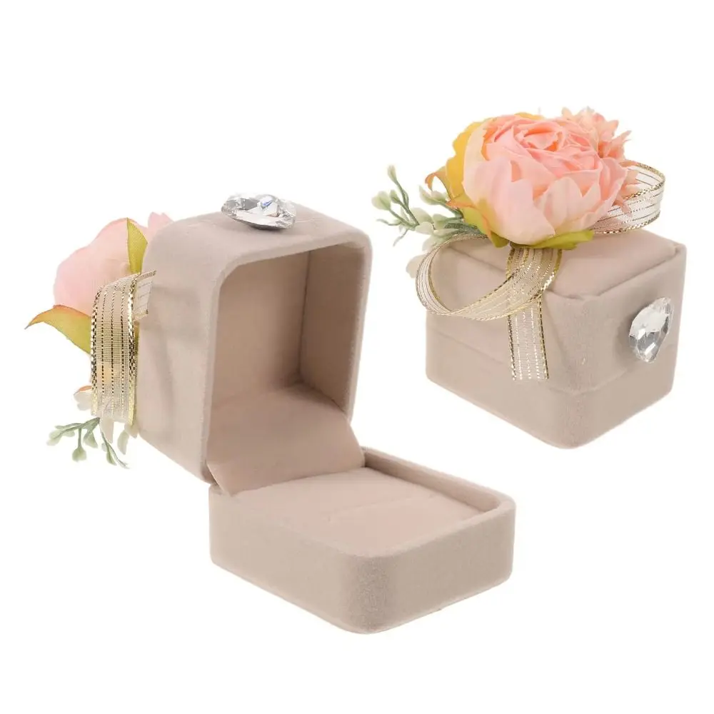 Heart Shaped Wedding Ring Box Artificial Flower Smooth Material Heart Jewelry Box Compact Structure Lightweight Ring Box