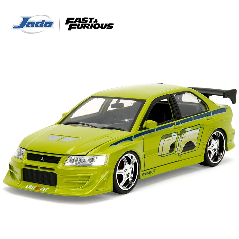 JADA 1:24 Die-Cast Model Fast & Furious 2002 Mitsubishi Lancer EVO VII - Iconic Lime Green Evo with Opening Doors, Hood JD99788