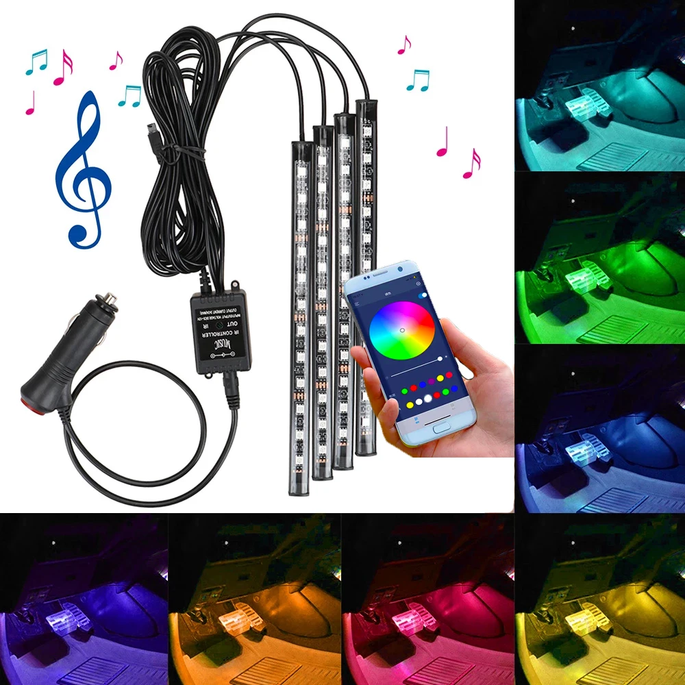 

36/48/72 Led Decorative Lights App Control Rgb Auto Foot Ambient Lamp Car Accessories For Bmw F10 Peugeot 206 Golf And Other Car