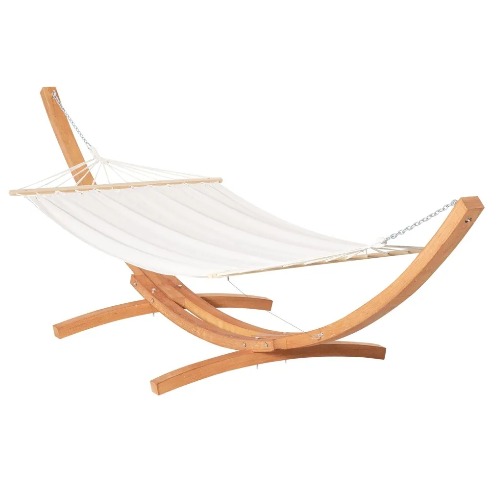 

Outdoor Hammock with Stand, Extra Large 12.8' Heavy Duty Wooden Frame, Boho Style Nap Bed, Natural Cotton, 330 lbs Capacity, Whi