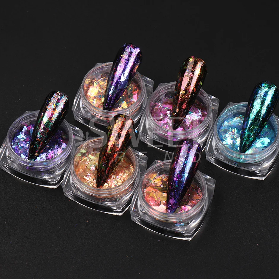 SAYHF-Paillettes irisées en nacre pour ongles, démontrent opale, coquille de cristal, tranche de paillettes, nail art, décoration d'hiver, fourniture de manucure