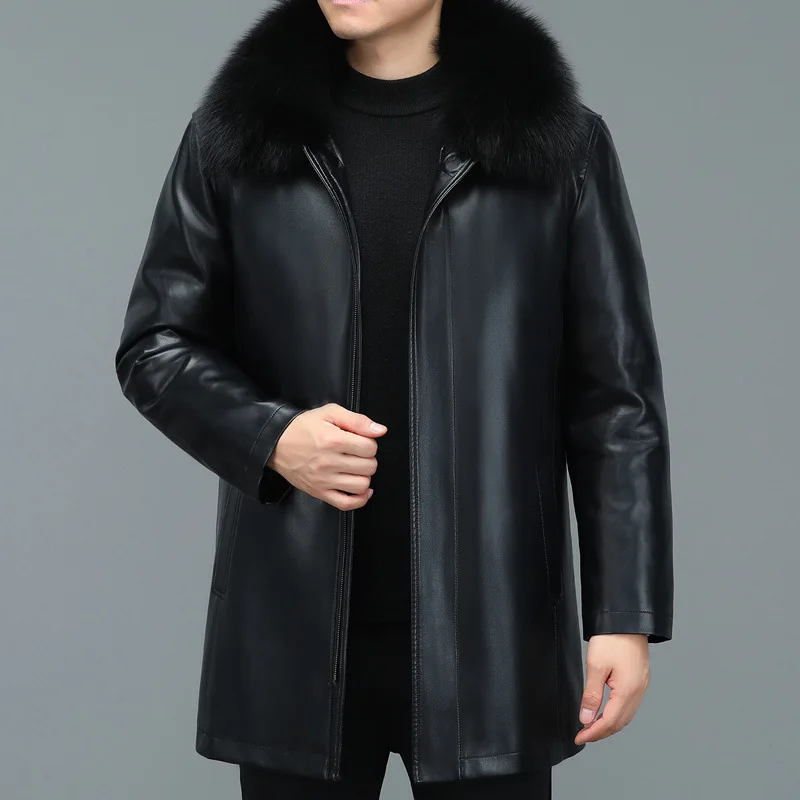 

Высококачественный мужской пуховик из натуральной кожи, ветровка для мужчин