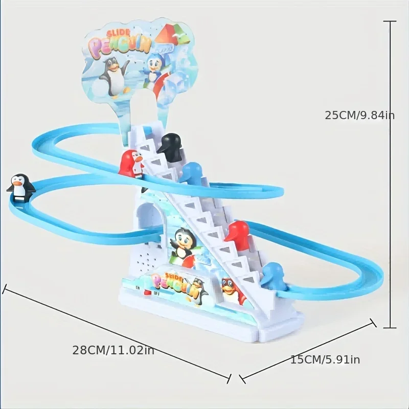 Conjunto de corrida de pinguim, conjunto de slide de pinguim, luzes led piscantes, pista de corrida, escada, brinquedos de escalada, presente de feriado para crianças