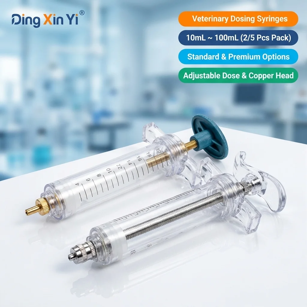 DXY 10-100mL Plastic Steel Veterinary Syringe Reusable Copper Head Dosing Injector for Livestock Pig Sheep Cattle Pet Feeding