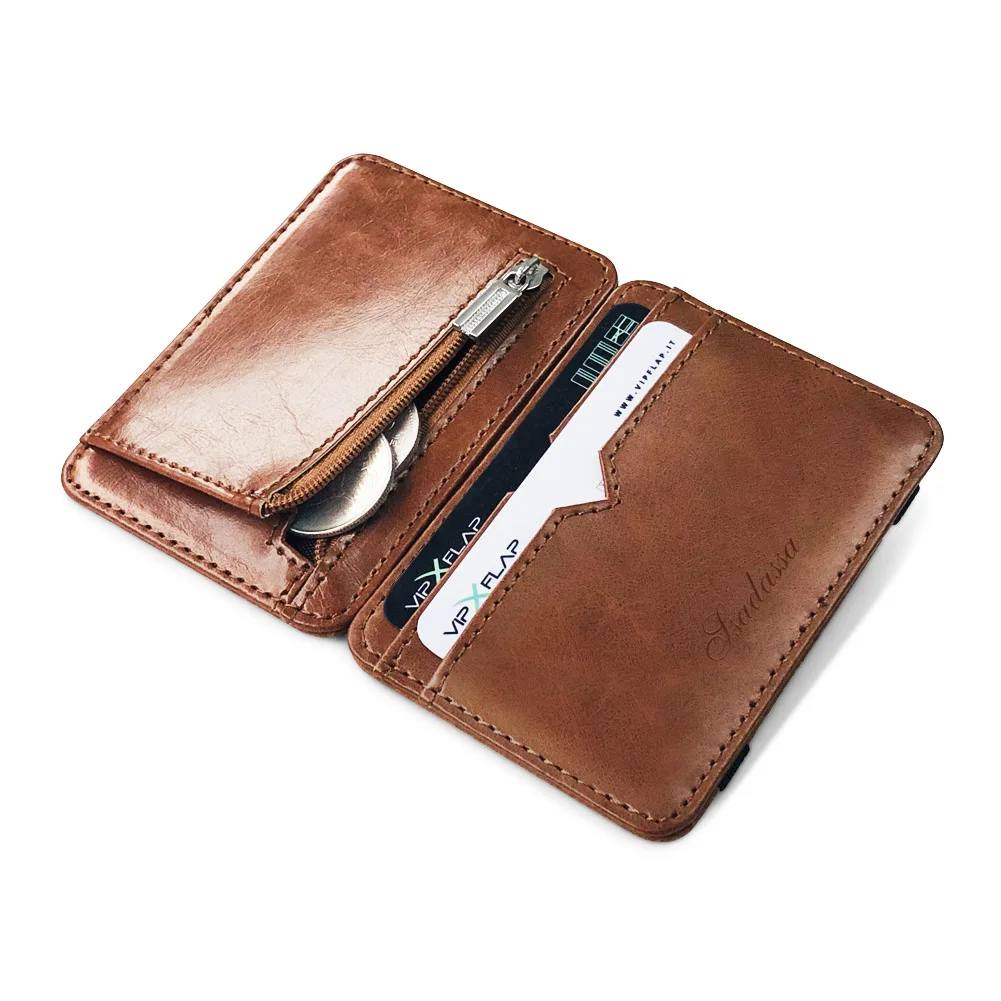 

PU Leather Men Magic Wallets Zipper Mini Coin Pocket Ultra Thin Money Clip Male Credit Bank Card Holder Slim Small Purses