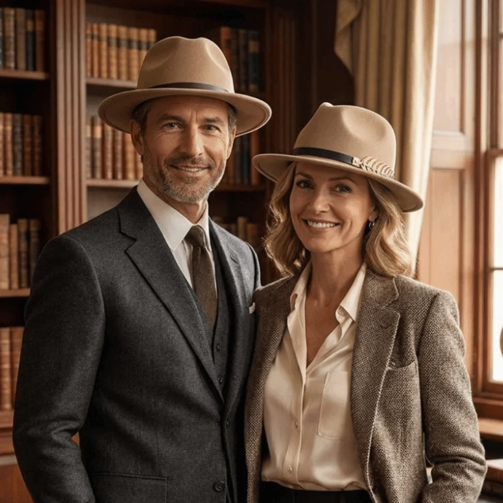 Fedora Hat Wool - قبعة فيدورا عتيقة الطراز واسعة الحواف