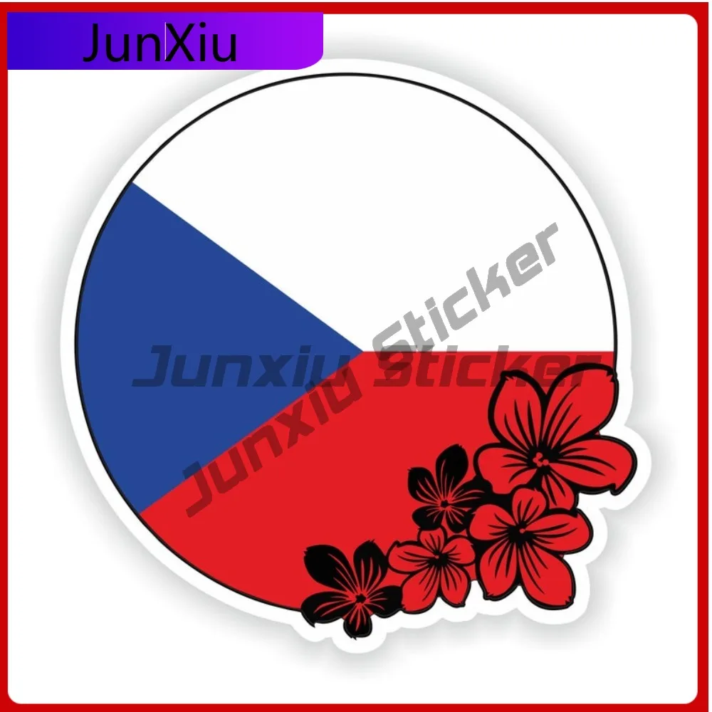 

Czech Republic Round Flag Flower Emblem Vinyl Car Sticker Personalized Stickers For Car Decoration Camper Van Bicycle Decals Pvc