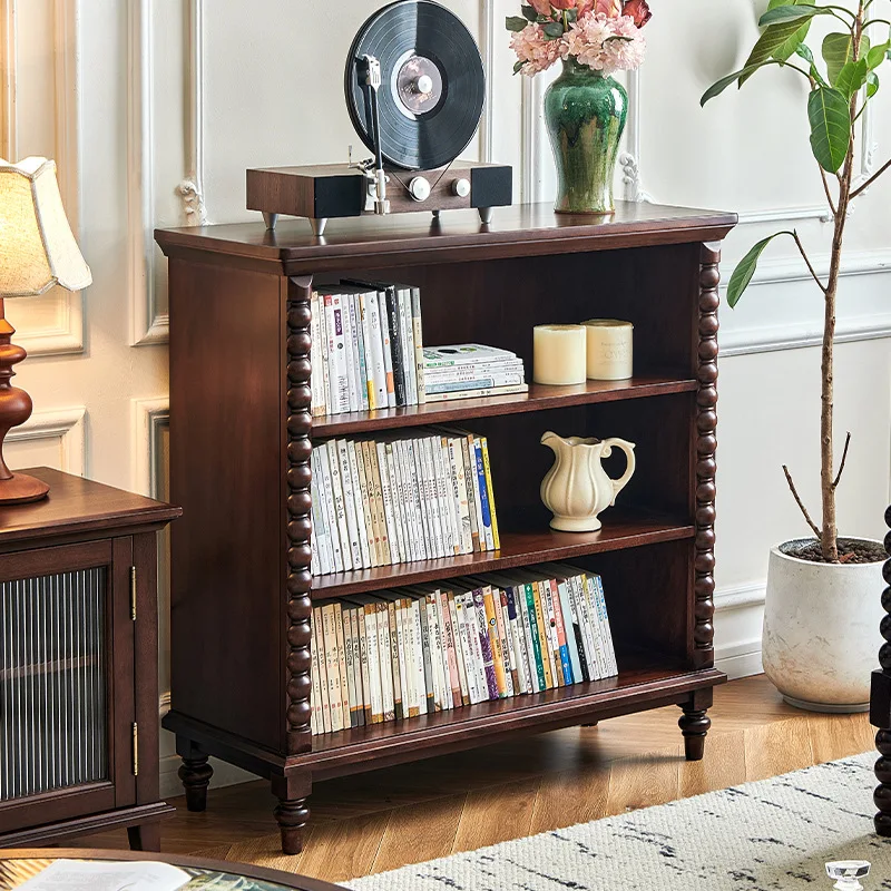 

American solid wood bookshelf floor shelf all walnut French retro living room open wall combination cabinet