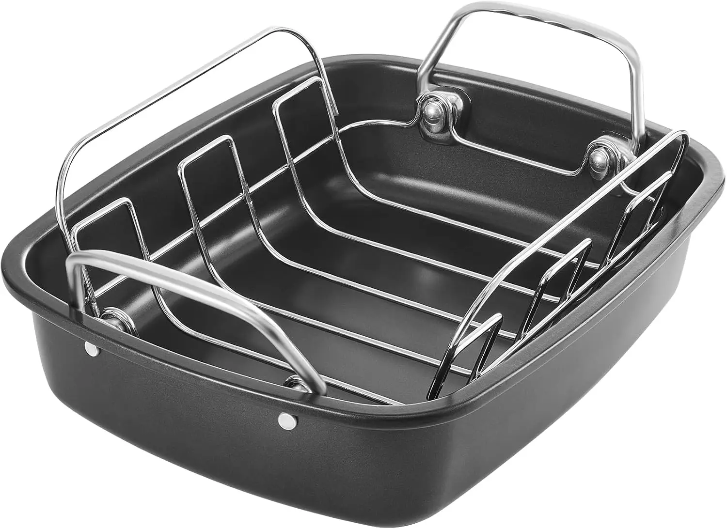 Nonstick Turkey Roasting Pan with Rack, 17 x 14 Inch Large Oven Chicken Roaster, Heavy Duty Construction with Wider Handles, Fits Up to 24 lb Turkey, Gray