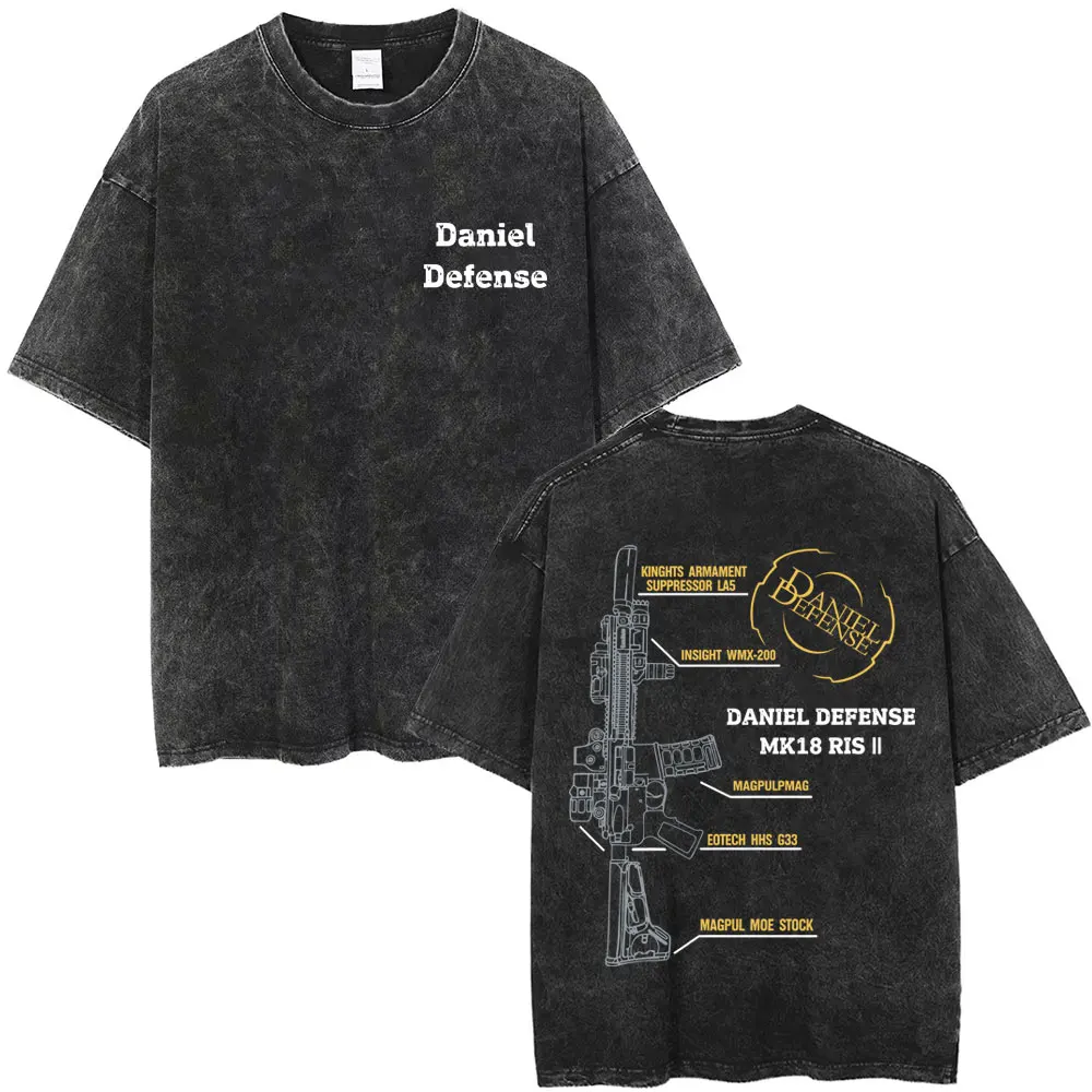 

Washed Vintage Daniel Defense MK18 Graphic T-shirt Summer Men Women Tactical Army Fan Club Outdoor Training Competition T Shirt