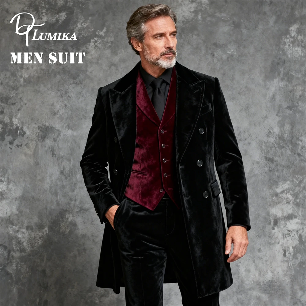 

Made-to-Order Men 3-Piece Velvet Suit Set, XS-7XL Plus Man Suit Jacket Vest Pants Formal Suits Business Formal Party Suits