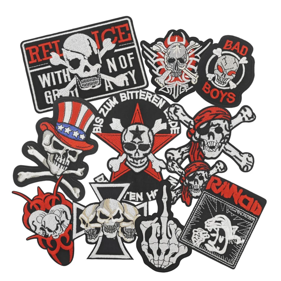 

Мультяшный пиратский панк-череп, тканевая вышивка, железная нашивка, забавная нашивка в стиле панк с головой призрака для курток, толстовок и сумок