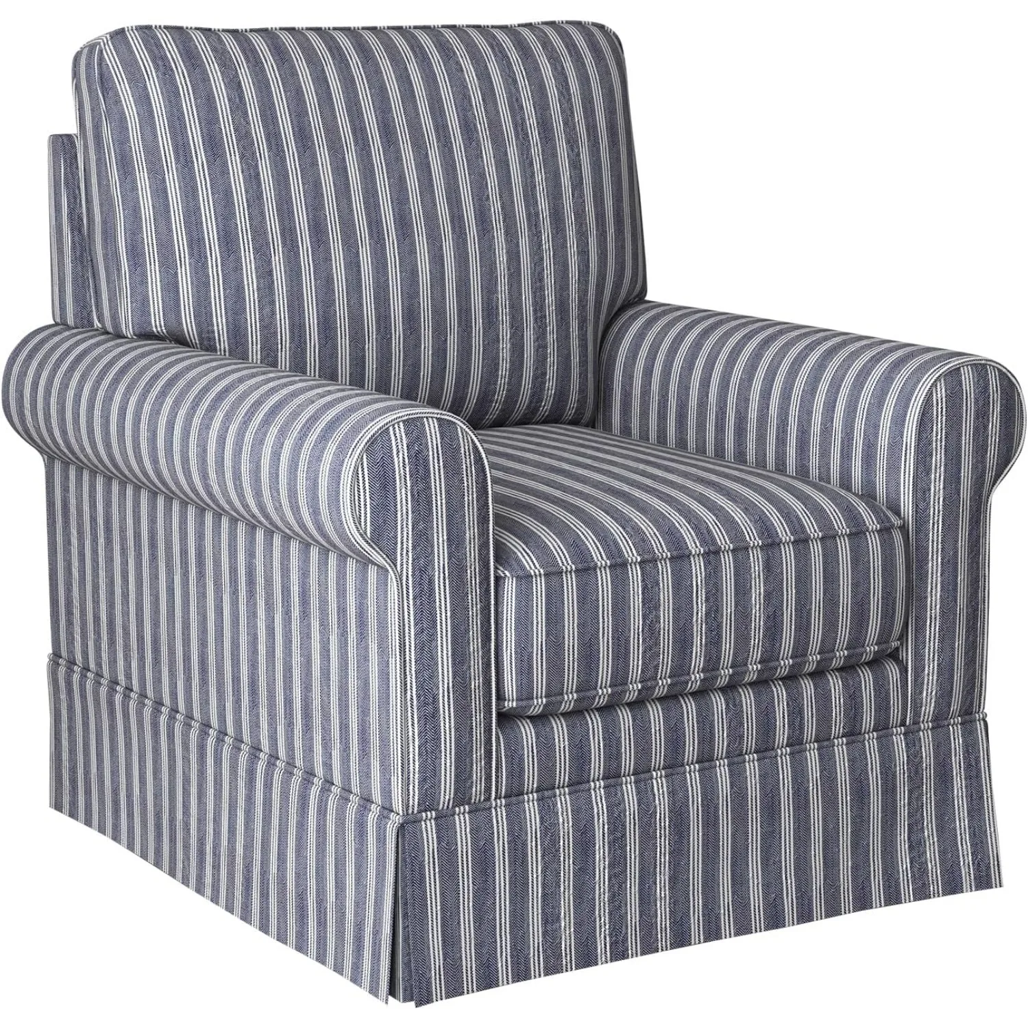 Swivel Accent Chair Linen Mid Century Modern Chair, Comfy Swivel Barrel Reading Chair, Upholstered Square Chair for Living Room Bedroom Small Spaces, Fully Assembled, Blue Stripe