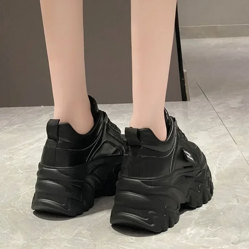 Women Solid Color Versatile Height Increased Shoes  Black White Casual Sports Shoes Lace Up Thick Sole Shoes Breathable Low Shoe