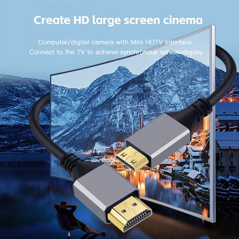 Thin HDMI to Mini HDMl-Compatible Aluminum Shell High Speed 4K 60Hz HDTV compatible 2.0 Cord 0.5M/1M/1.5M/2M/3M