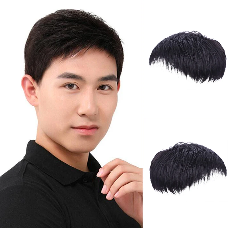 Men\'s Natural Black Short Wigs Straight Wig Hair Clip-on Toupee Hair Men The Top of The Head Wigs Replacement Wigs