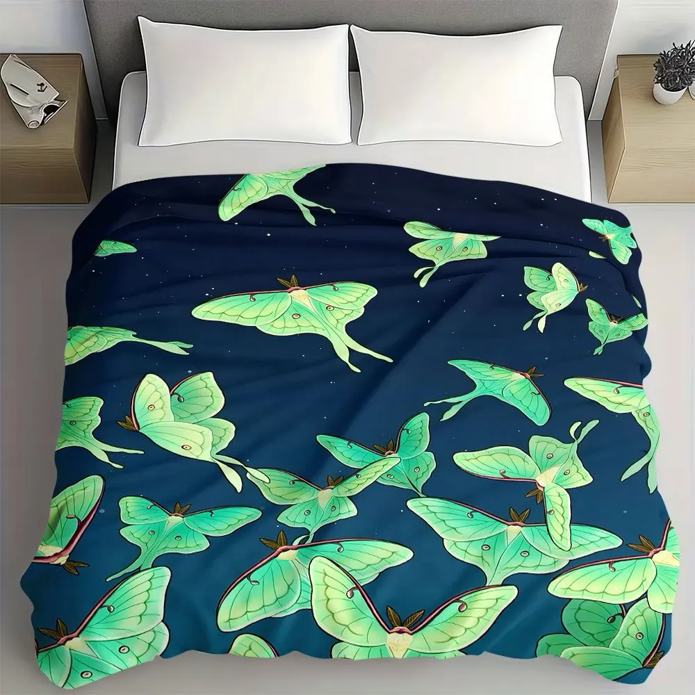 Elegant Butterfly Moth Pattern Throw Blanket Navy Blue Night Sky Aesthetic Cozy Couch Sofa Decor Gift