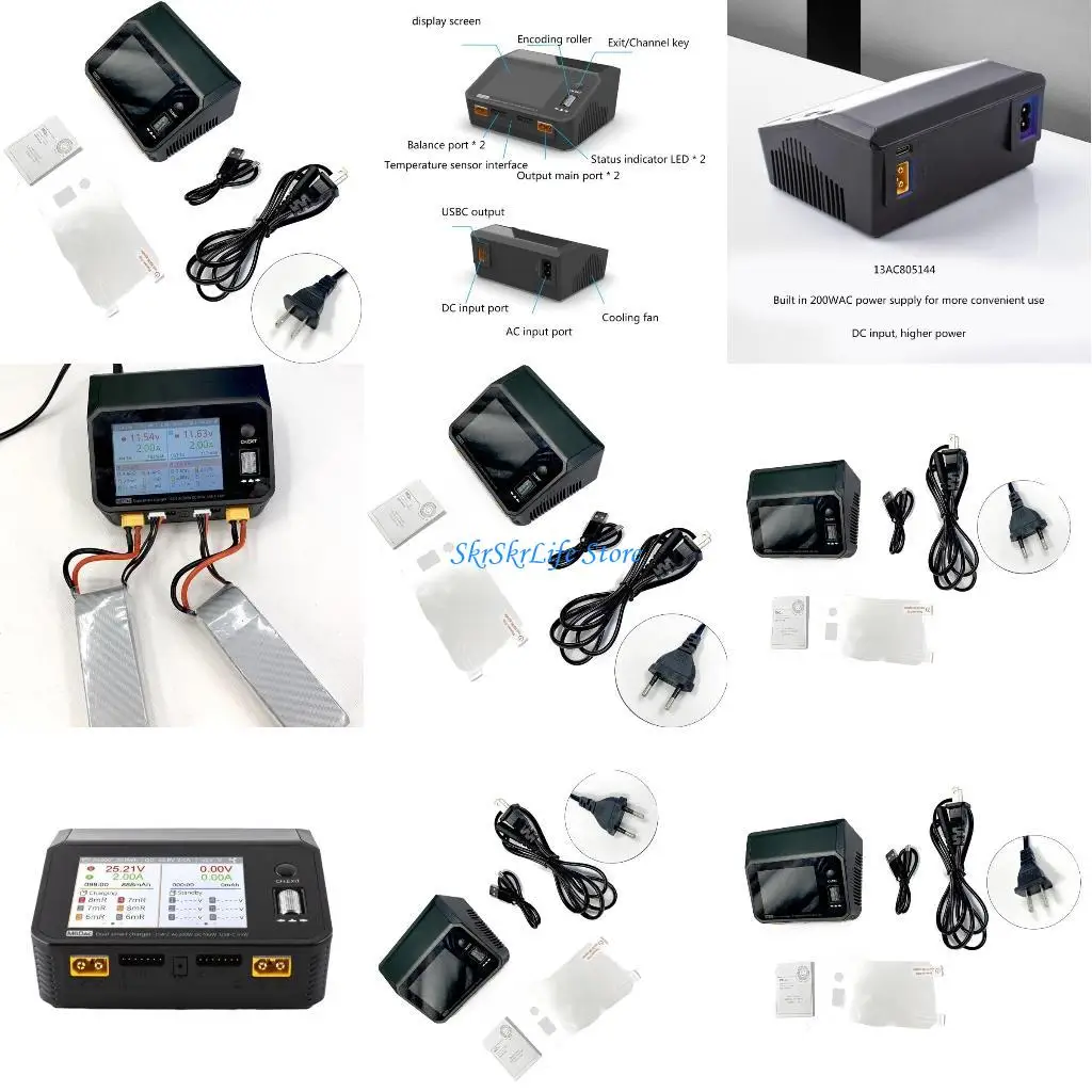 

E65E M6DAC 350Wx 2 USB C 2-Channel Discharger Battery Balanced for LiHV NiMh Cell Battery