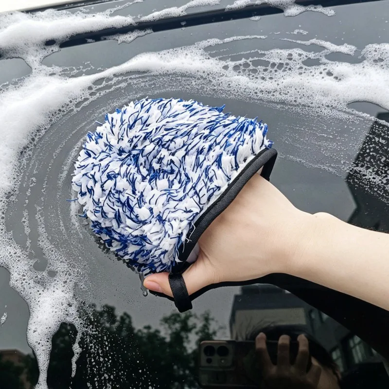 Microfiber Long Pile Car Wash Mitt With Thumb Slot Reusable Vehicle Cleaning Glove Easy Clean Scratch-Free Car Washing Accessory
