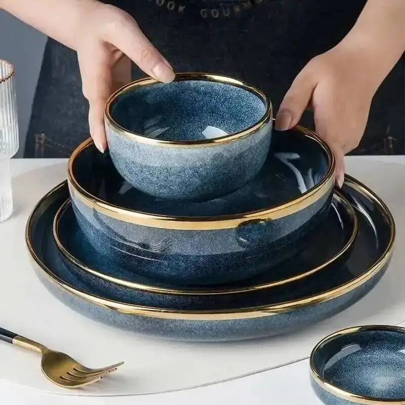 1Pcs Ceramic Dishes Steak Dessert Dinner Plate Gradient Salad Dish Plates Tableware