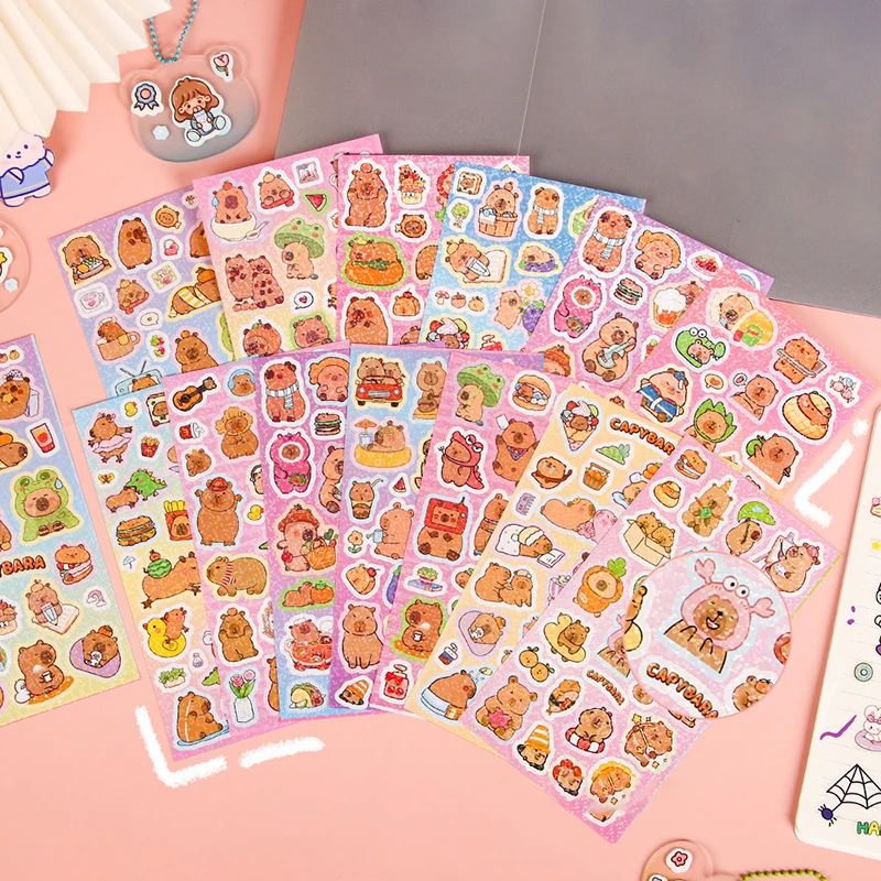 5Sheets Cartoon Cute Capybara Stickers Waterproof Decorative Stickers Creative Kawaii DIY Phone Case Water Cup Stickers Gifts