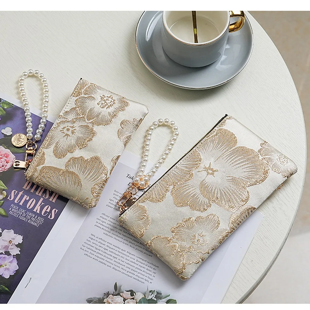 Fabric Wallet Chinese Embroidered Zipper Wallet Coin Purse Elegant Women'S Wallet For Travel Dates Commuting