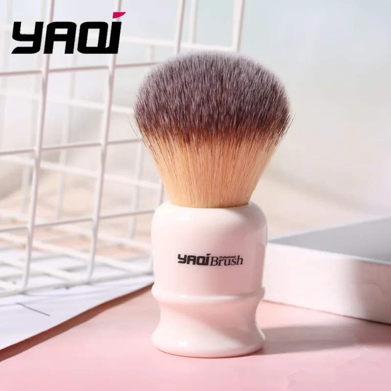 YAQI 22 مم فرشاة حلاقة الشعر الاصطناعية الصفراء ومجموعة صابون خشب الصندل - مقبض من الراتنج، هدية للعناية باللحية أثناء السفر للرجال #5