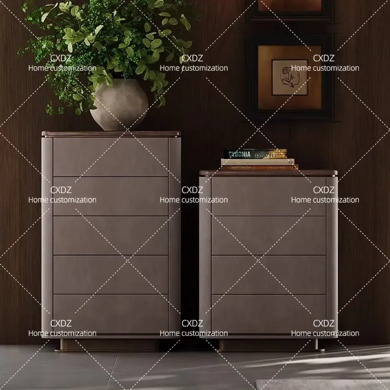 Italian minimalist solid wood chest villa living room household black walnut storage decorative cabinet modern light luxury