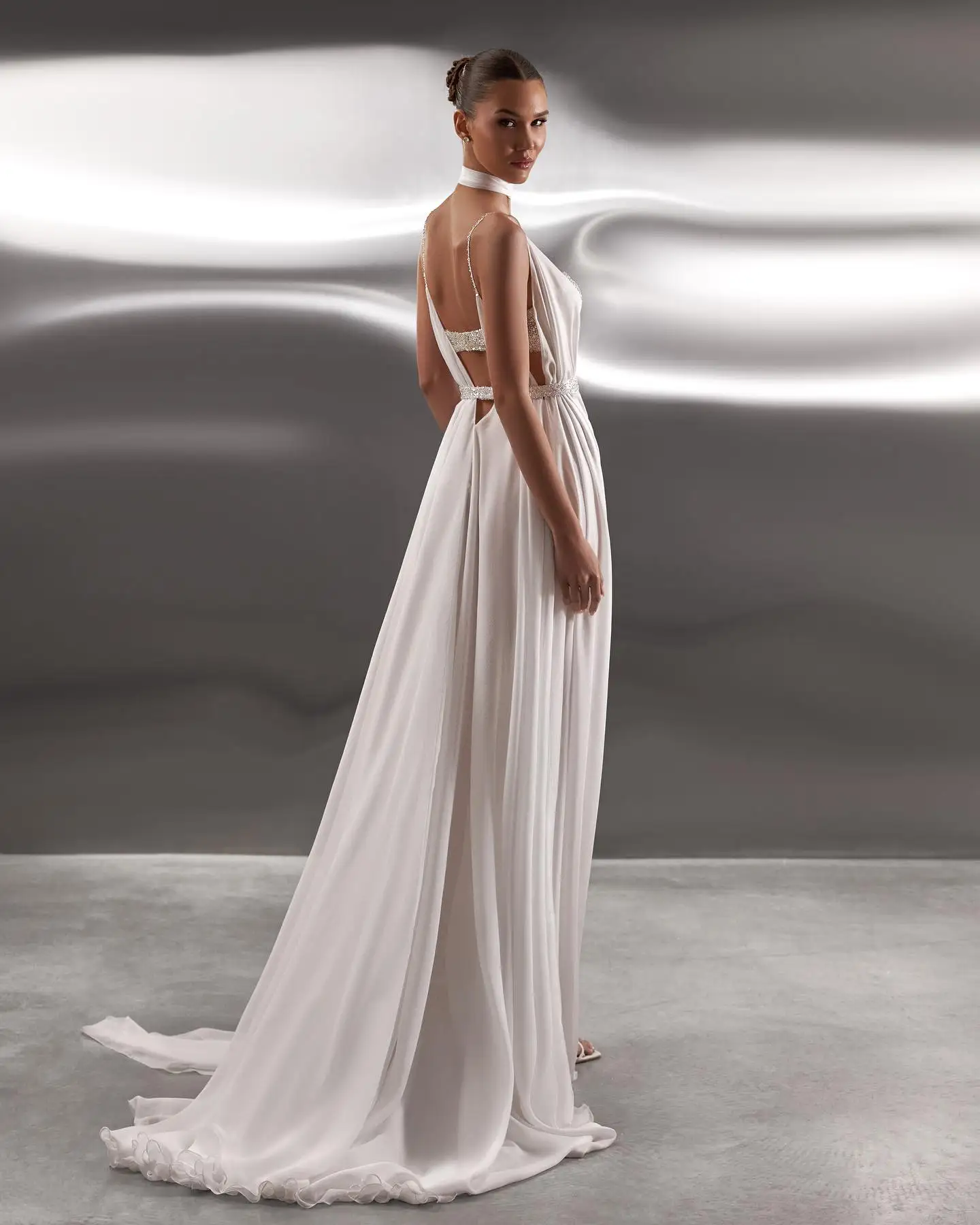 عميق الخامس الرقبة الشيفون الزفاف الرأس ، أكثر من حجم معطف الزفاف أزياء بسيطة ، مساء الزي دون حزام DJ517 #3