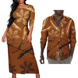Puletasi Samoa Tribal Design Dress Match Long Sleeve Buttons Aloha Shirt Custom Pattern Polynesian Matching Couple Outfits