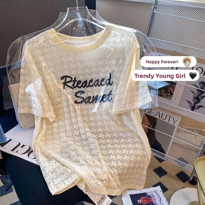 

Lace ort Sve T-irt Women's Summer New Letter Embroidery Cute Sle round Ne ort Sve Polyester Fiber 00%