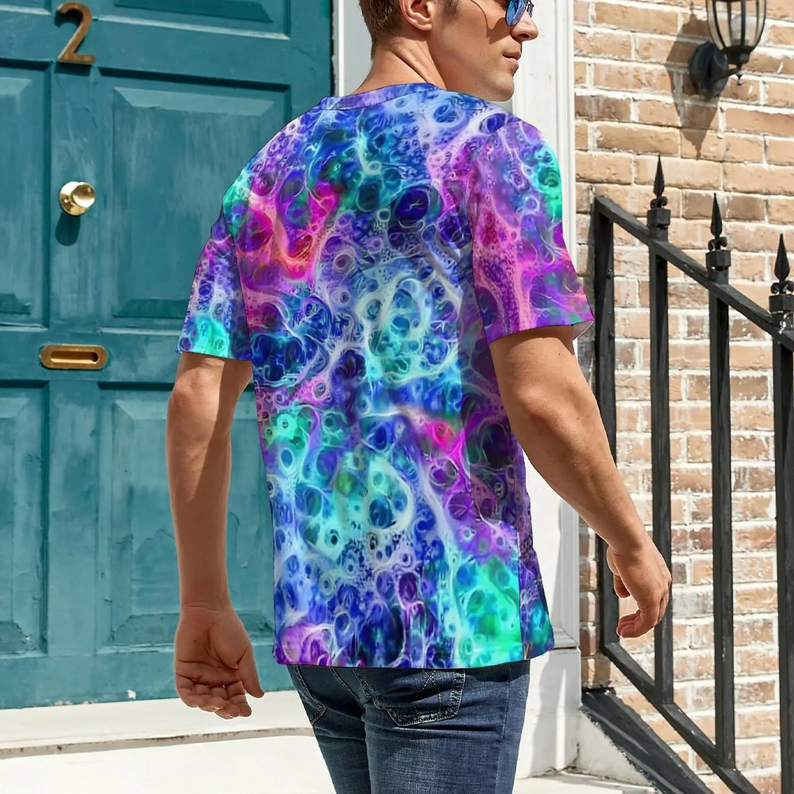 Summer T Shirt Rainbow Nebula Cell Fluid Art Print T-Shirts Casual Hip Hop Tee Shirt For Men Short Sleeve Pattern Plus Size Tops