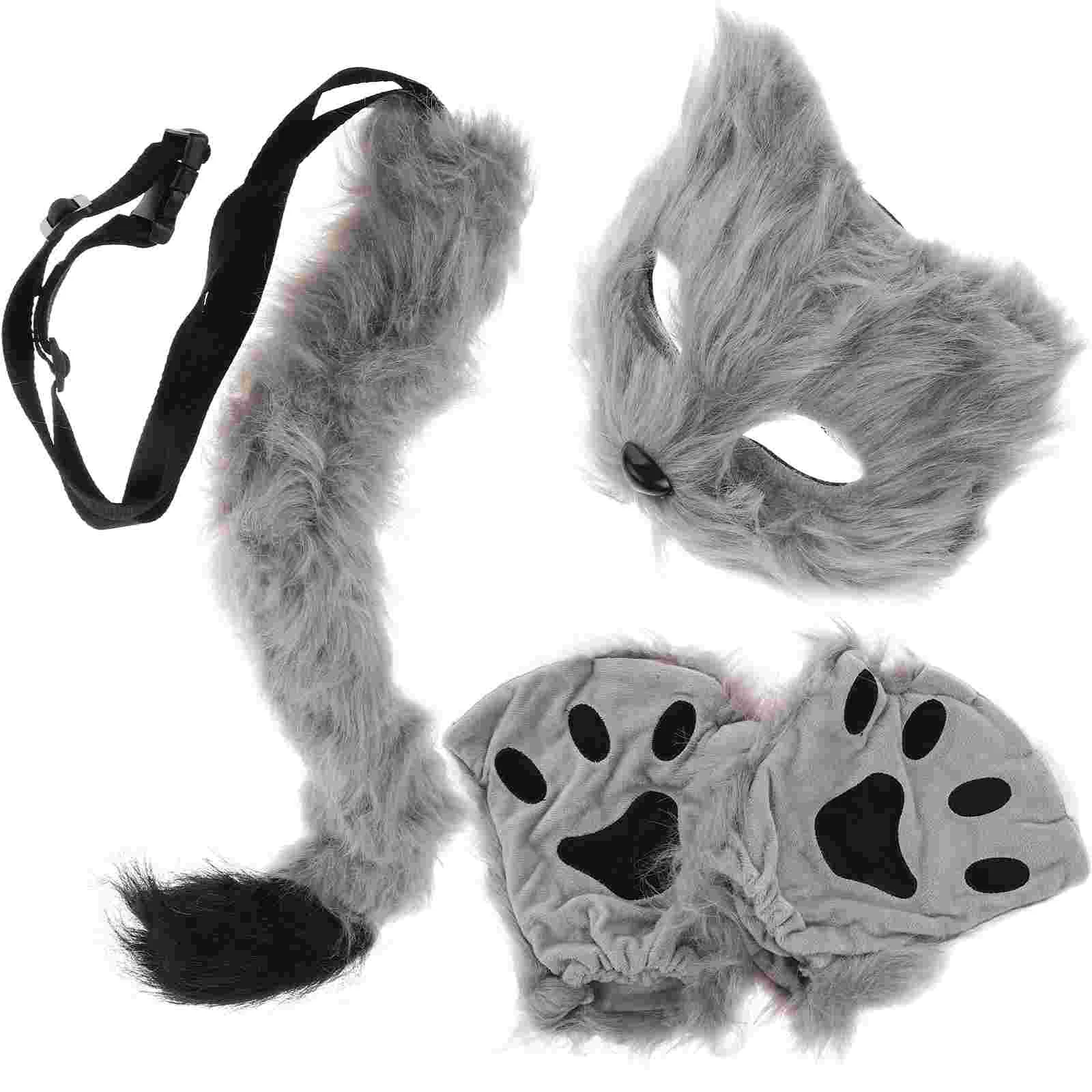 

Halloween Mask The Tail Furry Cat Masks Therain Faux Costume Party Child Grey