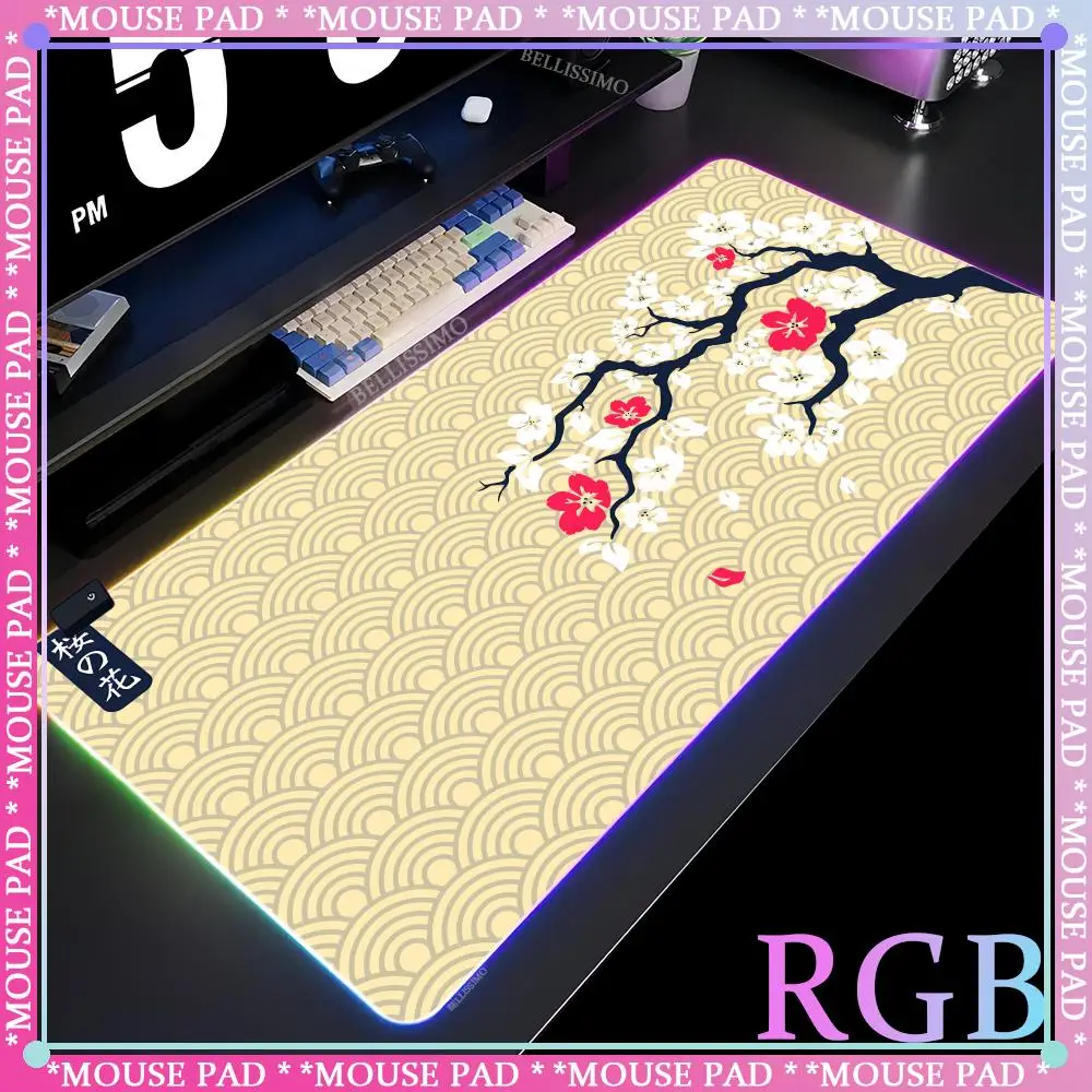 RGB Sakura Large XXL MousePad Blue Laptop Pad LED Cute Game Backlight Keyboard Pad Gamer Girl Desk Mat Rubber Non-slip Mouse Pad