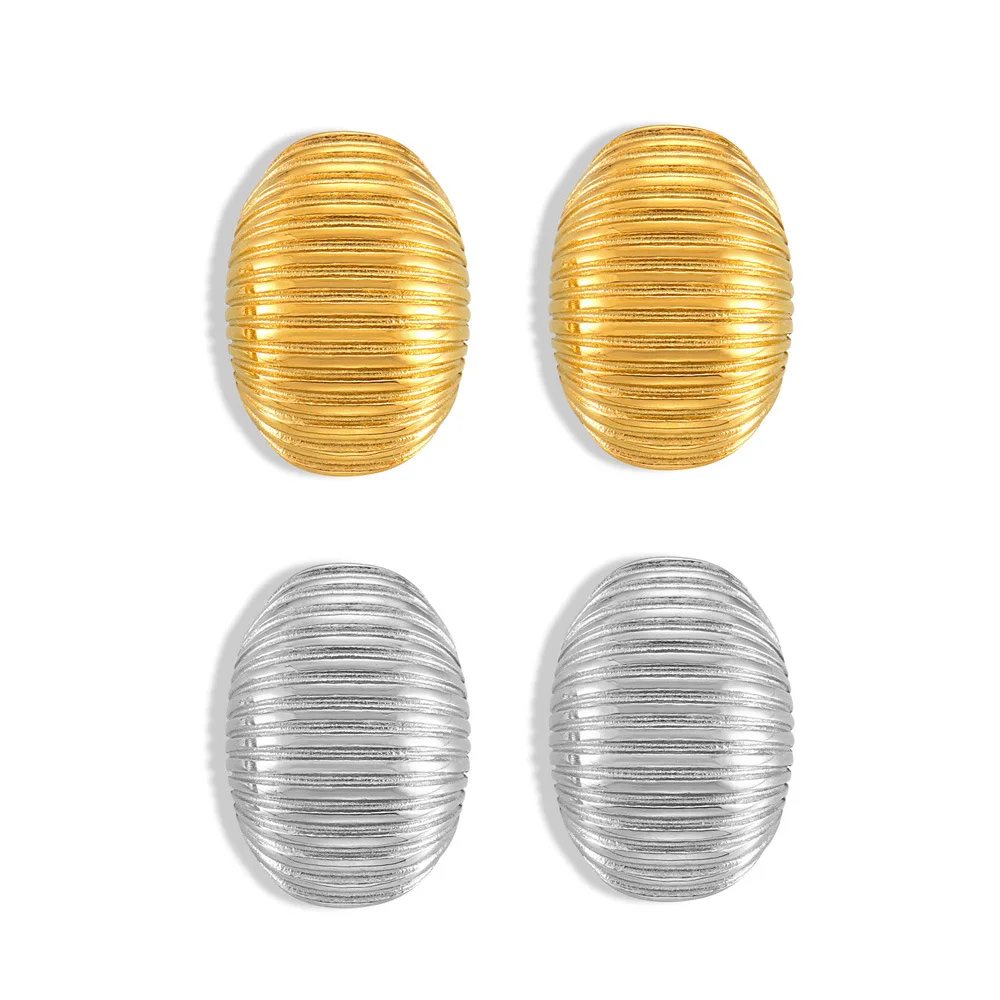 Personality simple temperament earrings, multi-layer line texture design, titanium steel gold-plated casual style stud earrings