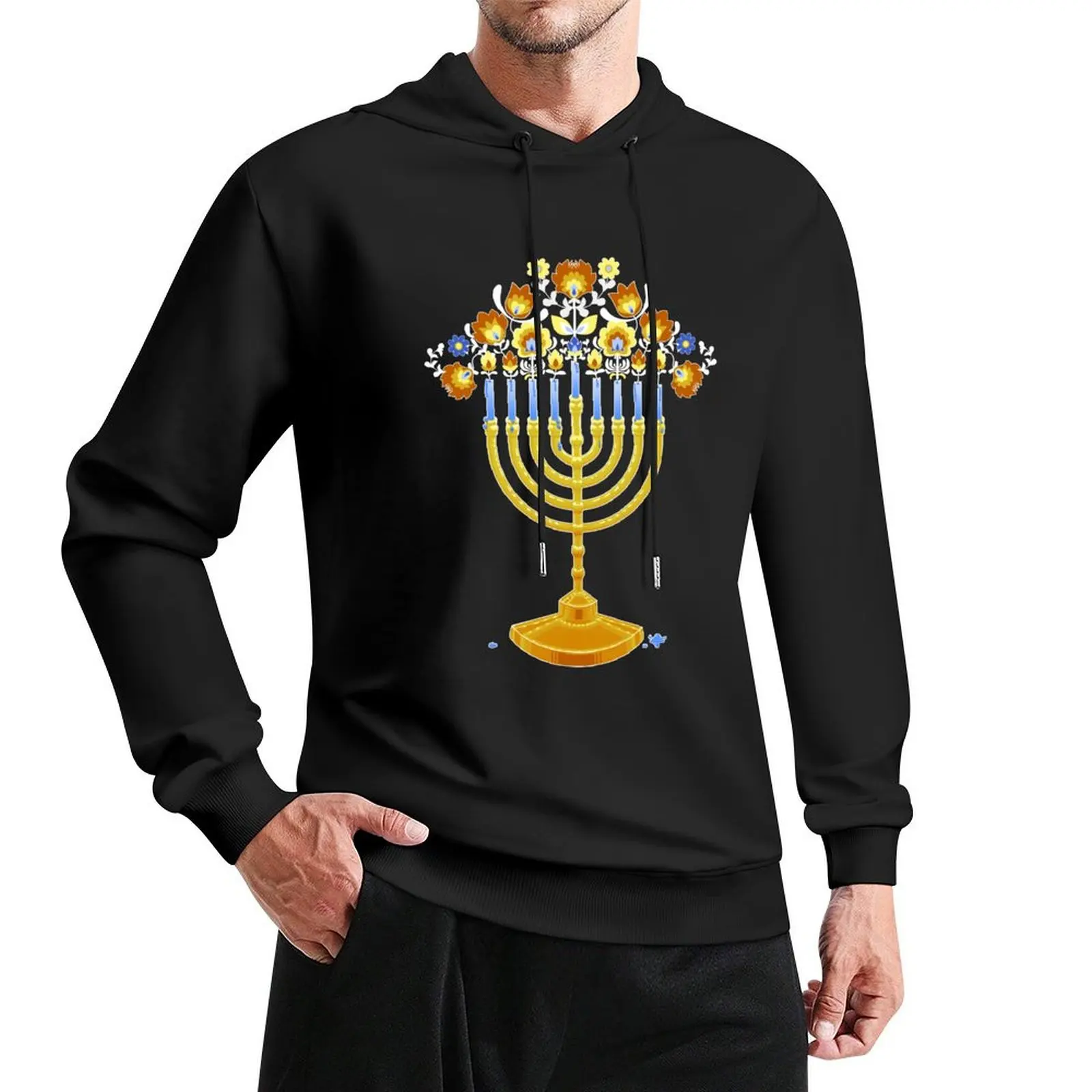 Hanukkah 2020 Polish Floral Menorah Pullover Hoodie autumn jacket men big size hoodie