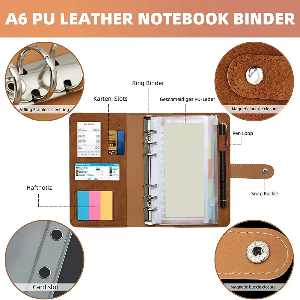 28 Pieces A6 Ring Binder Notebook, Budget Planner, 6 Holes Budget Binder With Binder Pockets, Budget Sheets