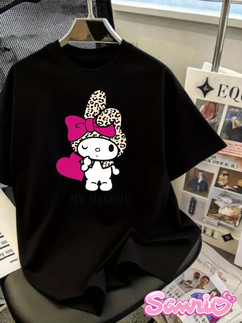 

Sanrio Hello Kitty женская весенне-летняя повседневная футболка с короткими рукавами — топ с милым мультяшным рисунком мелодии, мягкая футболка с круглым вырезом