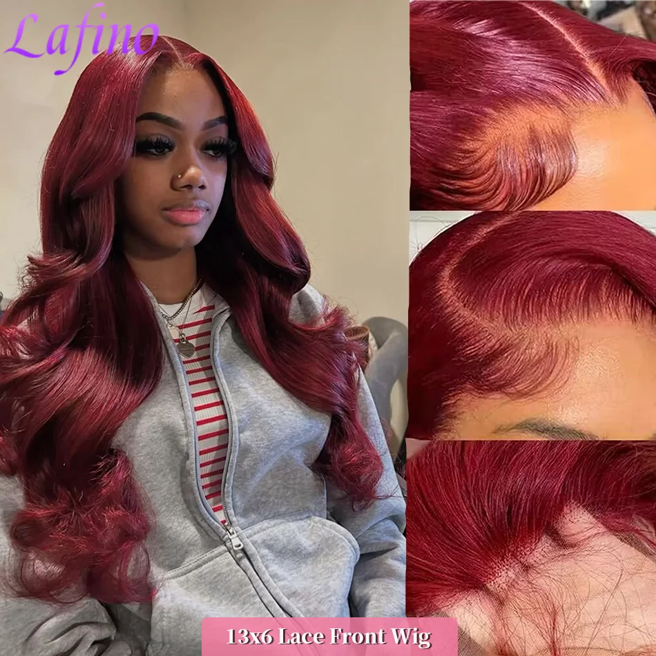 99Jバーガンディ13x6ボディウェーブHDレースフロント人毛ウィッグ 99Jカラー13x4レッドレースフロントルーズウェーブ人毛ウィッグ 密度200