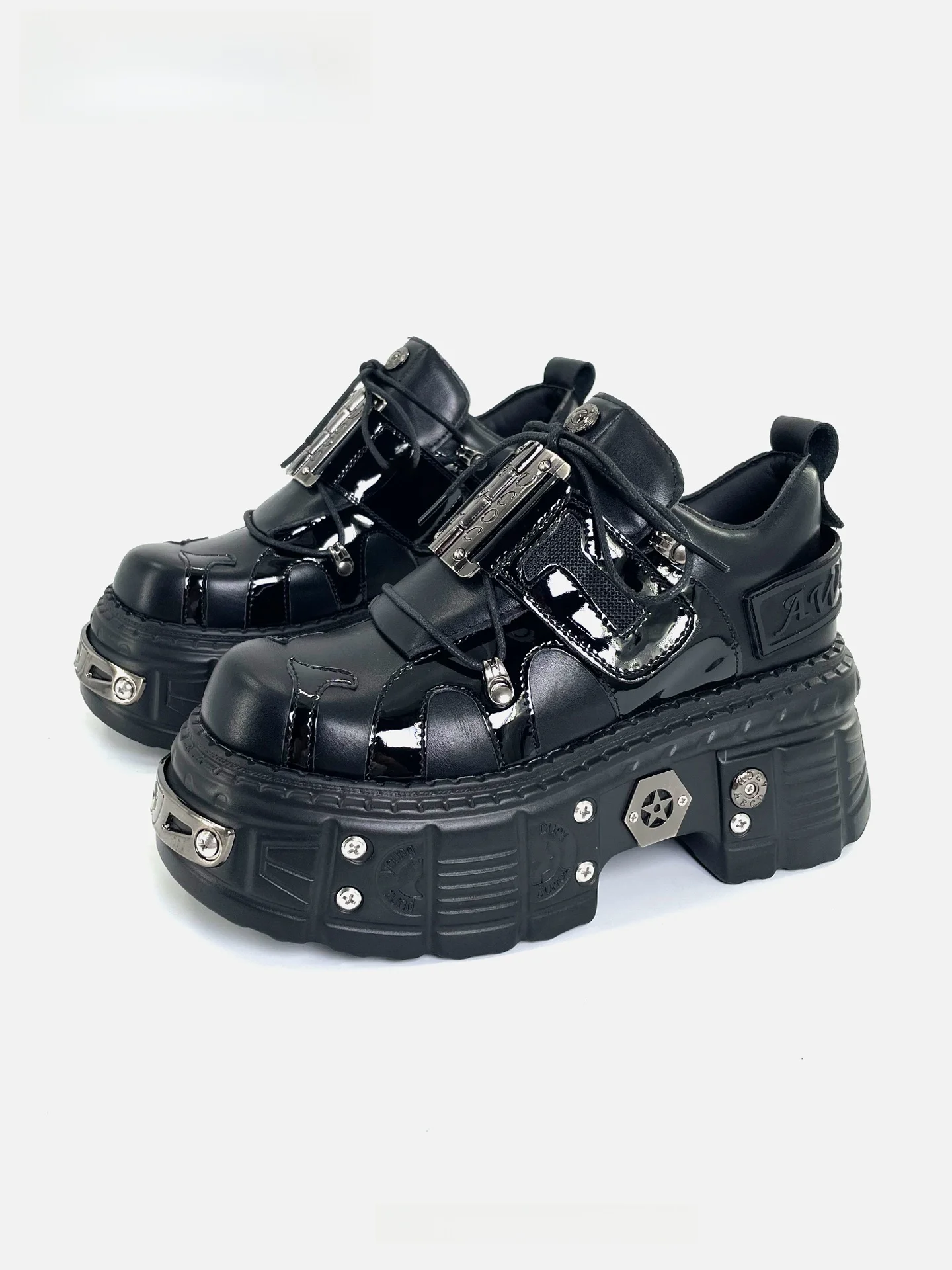 

Trendy Punk Sle Thi Bot oes Metal Bule Motorcycle Casual Leather oes Increased Height Big Head Flatform Lo...