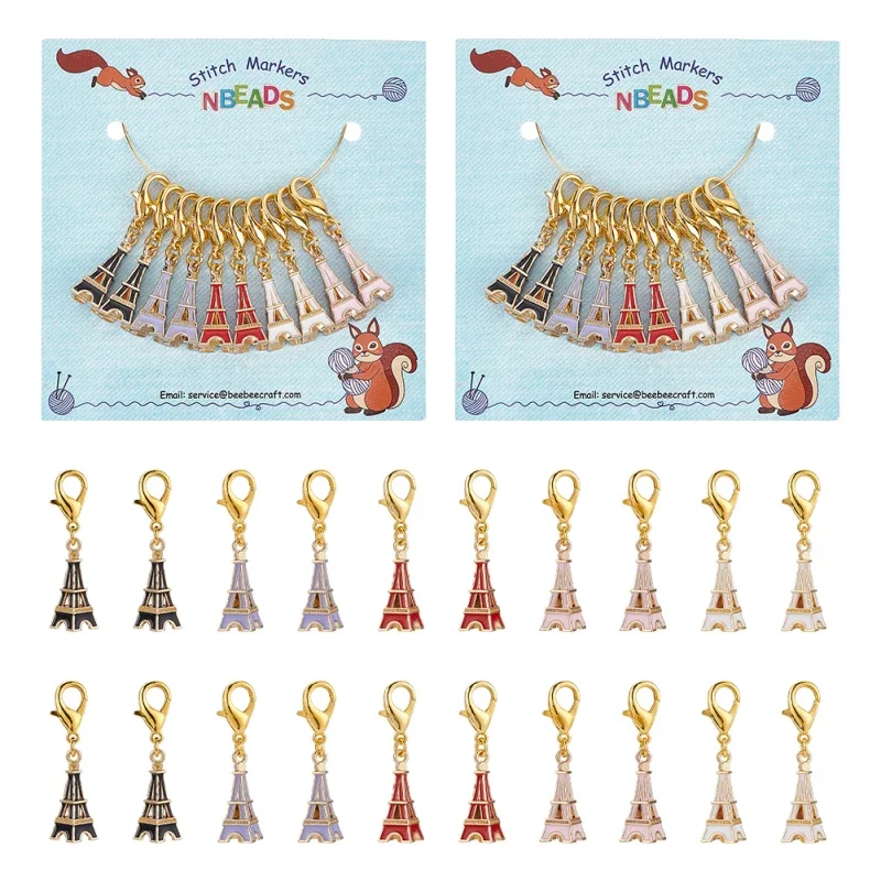 

20PCS Alloy Enamel 3D Eiffel Tower Pendant Locking Stitch Markers Zinc Alloy Lobster Clasp Stitch Marker Mixed Color 3.9cm