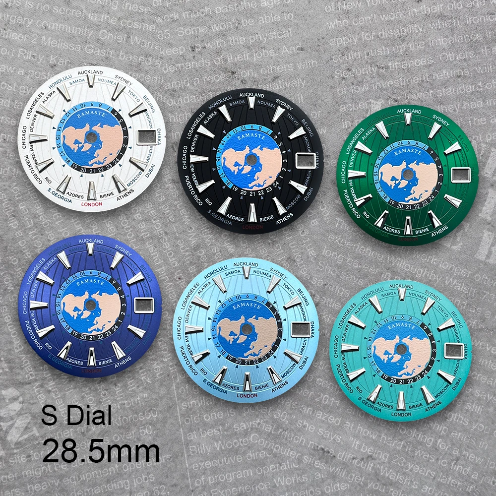 28.5mm S Dial Fit NH35/36/4R/7S Automatic Movement Green Luminous  World Map Dial Watch Modification Accessories