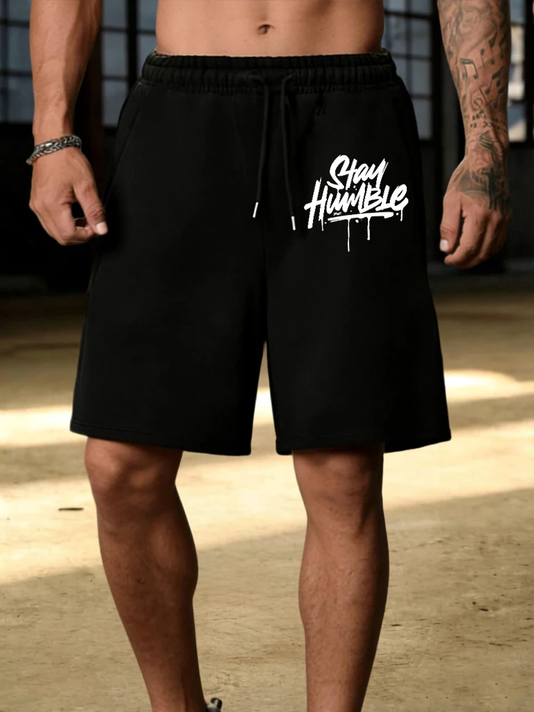 

Stay Humble Eye-Catching Print Summer Loose Shorts Men Daily Stretch Bottoms Commute Jogging Sportpants Beach Vacation Clothes