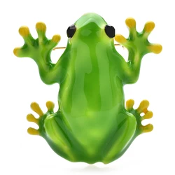 Wuli&baby Lovely Green Frog Brooches For Women Unisex Enamel Jumping Animal Party Casual Brooch Pins Gifts